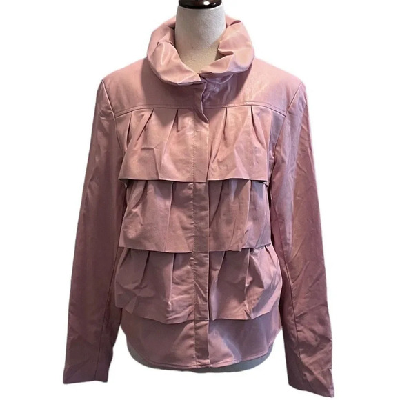 Tribal Faux Leather Jacket Blazer Ruffles Full Zip Front Womens Pink Size 6 - Picture 1 of 10